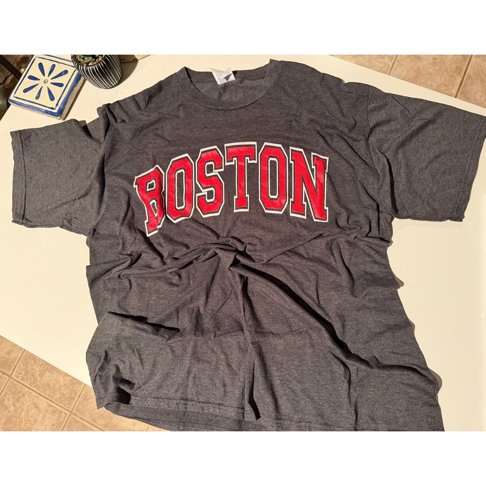Port & Company Boston Graphic T-Shirt Mens XL Charcoal Grey Ring Spun Cotton Tee
